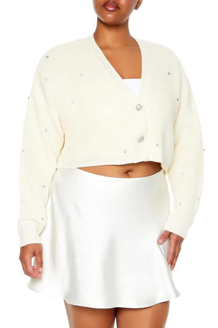 Plus Size Rhinestone Cardigan Sweater
