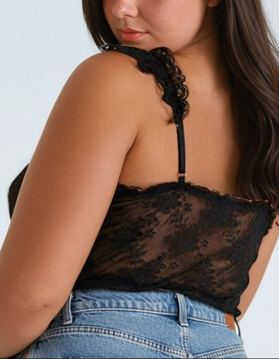 Plus Size Sheer Cap-Sleeve Lace-Trim Top