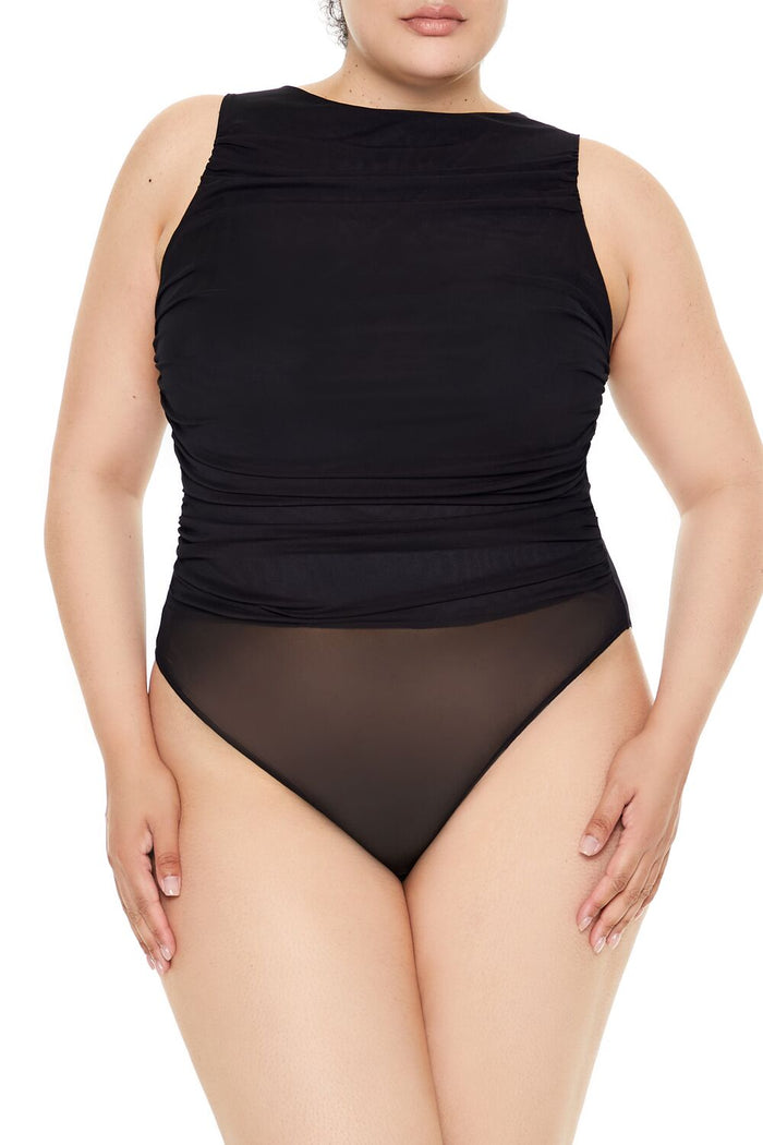 Plus Size Sheer Mesh Bodysuit