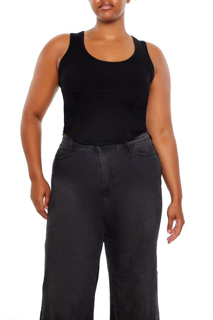 Plus Size Sweater-Knit Corset Tank Top