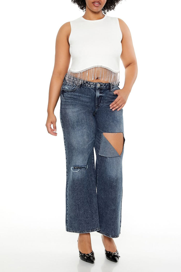 Plus Size Sweater-Knit Rhinestone Crop Top