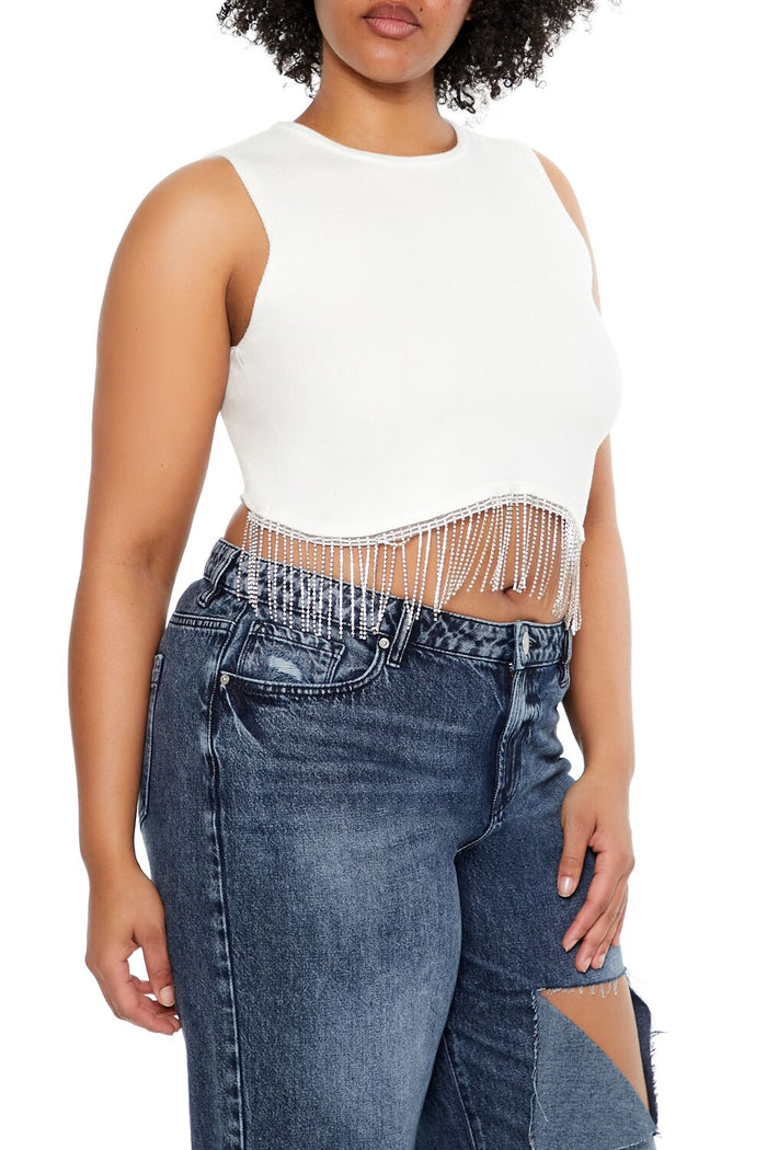 Plus Size Sweater-Knit Rhinestone Crop Top