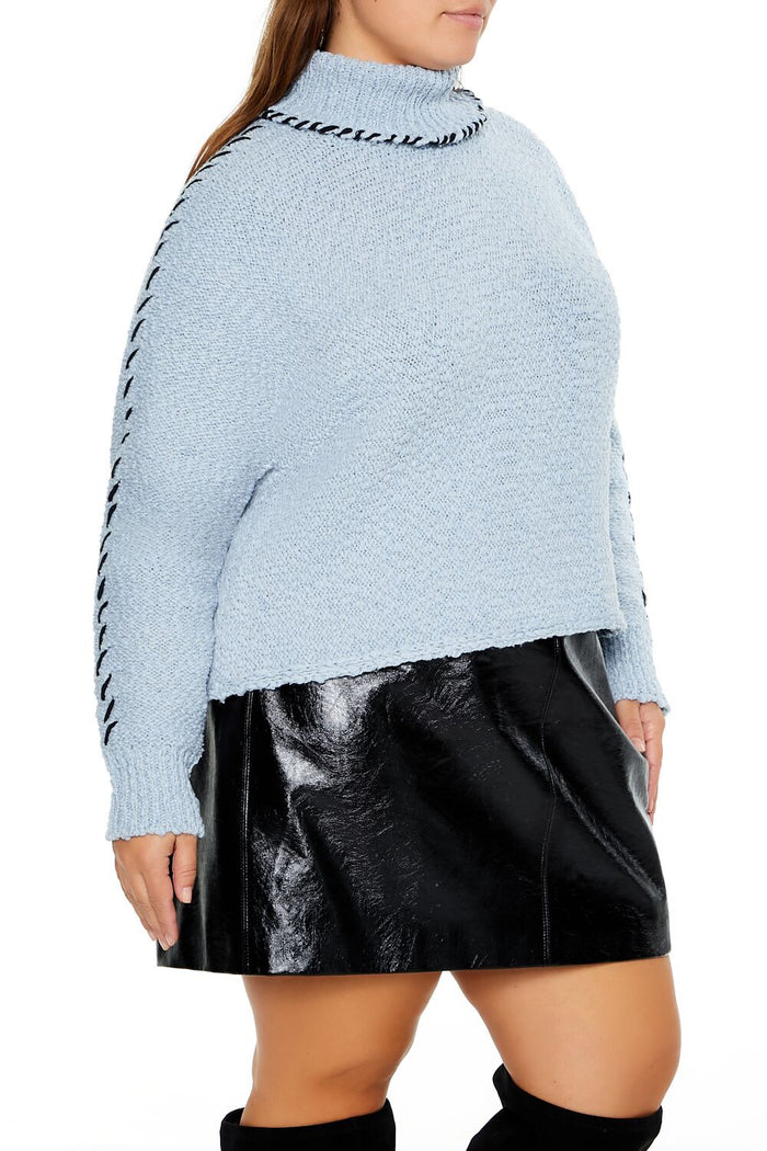 Plus Size Whipstitched Turtleneck Sweater