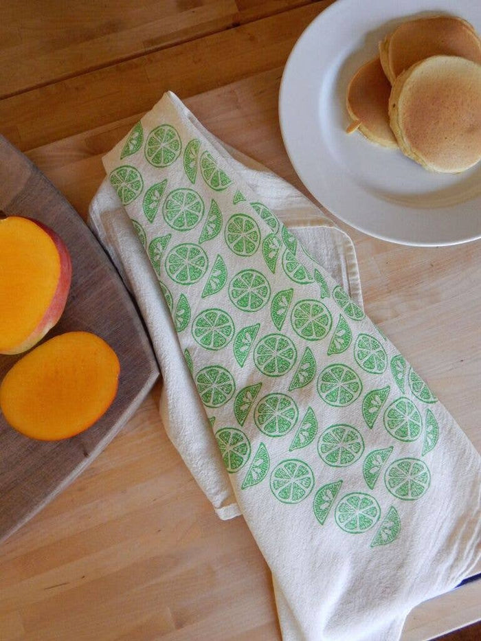 Red Grapefruit Citrus Kitchen Towel, Handprinted Tea Towel