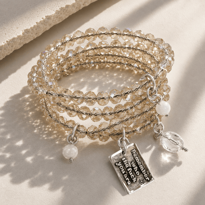 Remember Who The F*ck You Are Heart Crystal Boho Wrap Bracelet/Necklace