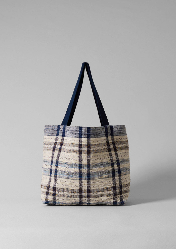 Remnant Fabric Check Bag | Ecru/Navy