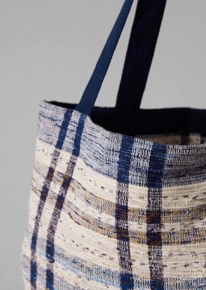 Remnant Fabric Check Bag | Ecru/Navy