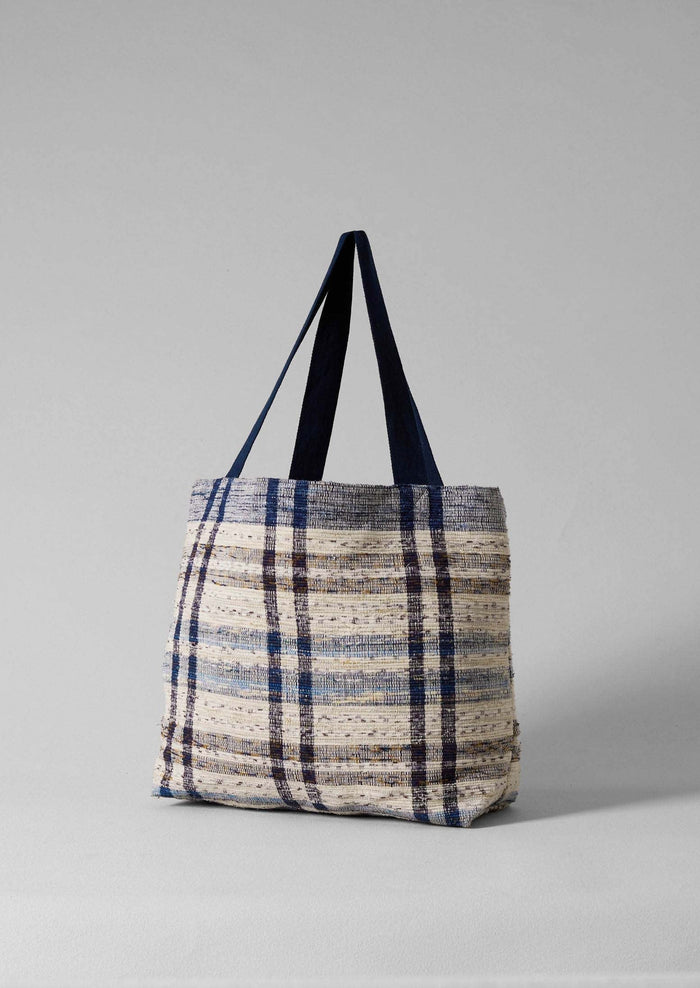 Remnant Fabric Check Bag | Ecru/Navy