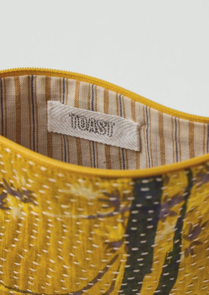 Remnant Fabric Kantha Pouch | Sunflower/Lilac