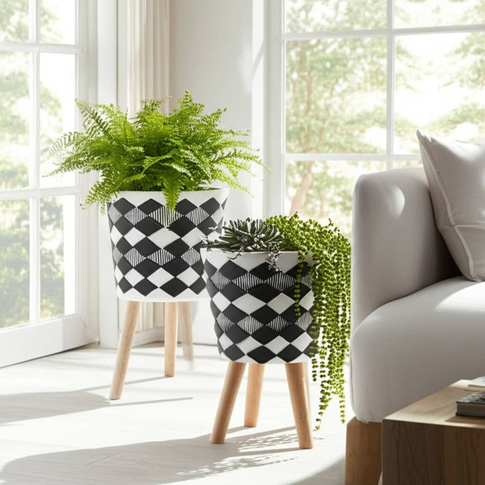 Resin Wood Diamond 3-Leg Planter Pot