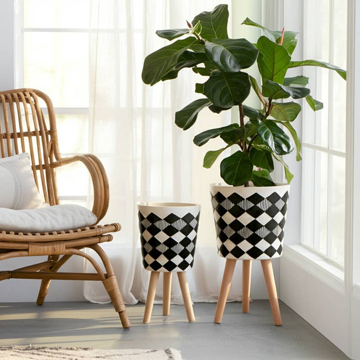 Resin Wood Diamond 3-Leg Planter Pot