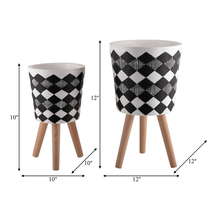 Resin Wood Diamond 3-Leg Planter Pot