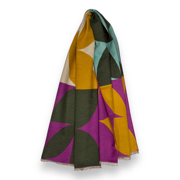 Retro print on cashmere blend scarf finished with fringes