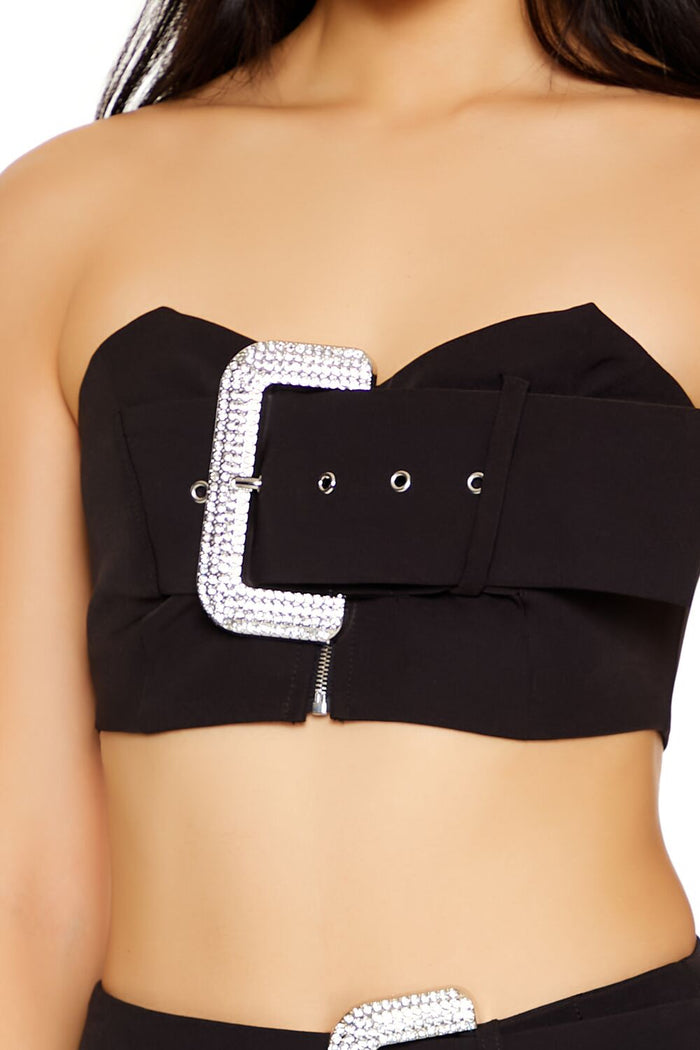 Rhinestone Buckle Tube Crop Top