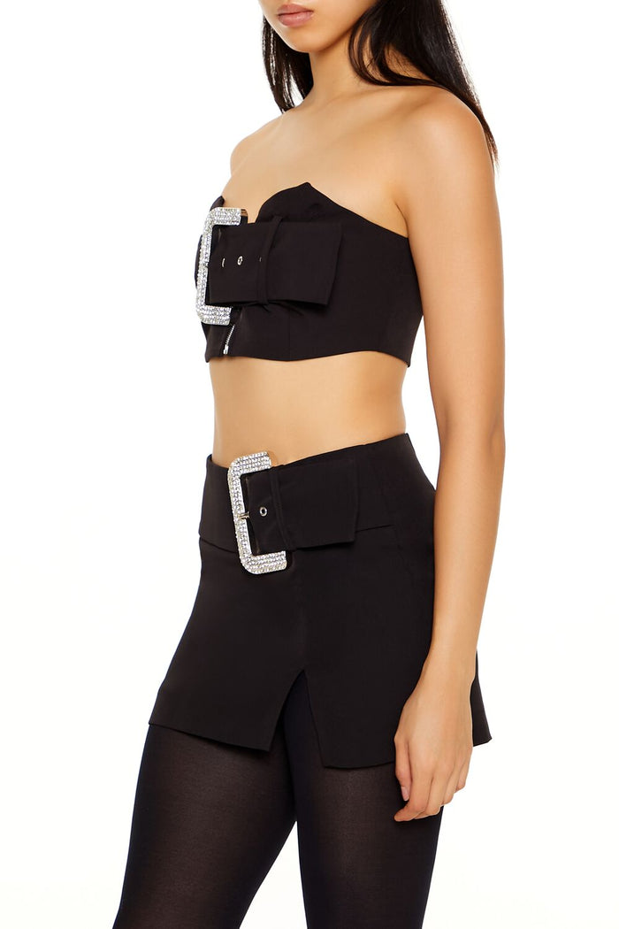 Rhinestone Buckle Tube Crop Top