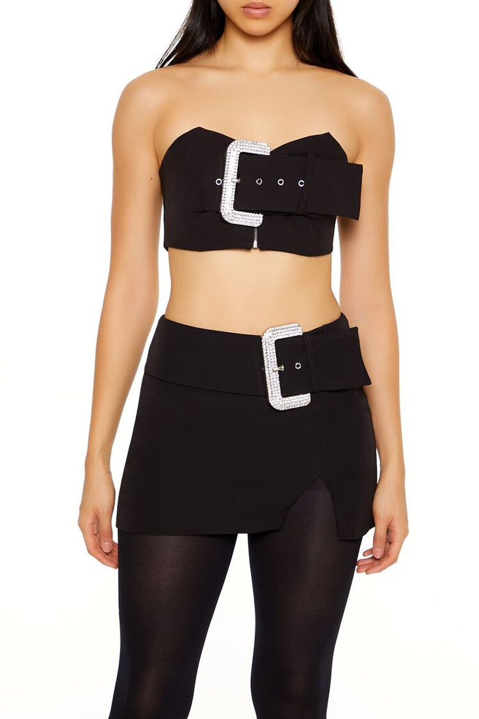 Rhinestone Buckle Tube Crop Top