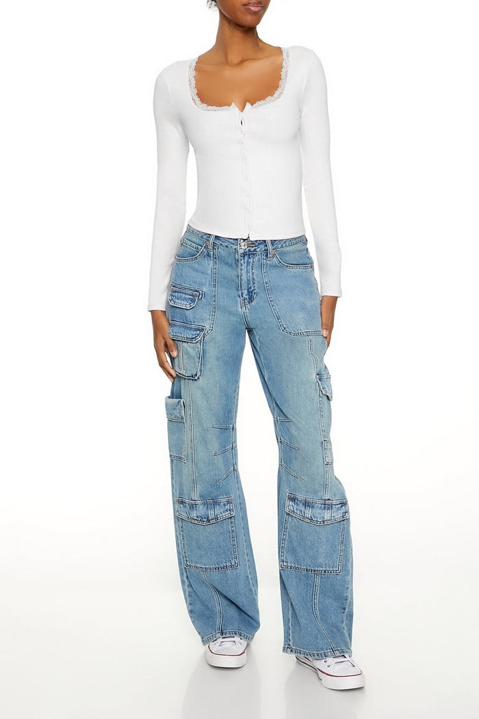 Ribbed Lace-Trim Top