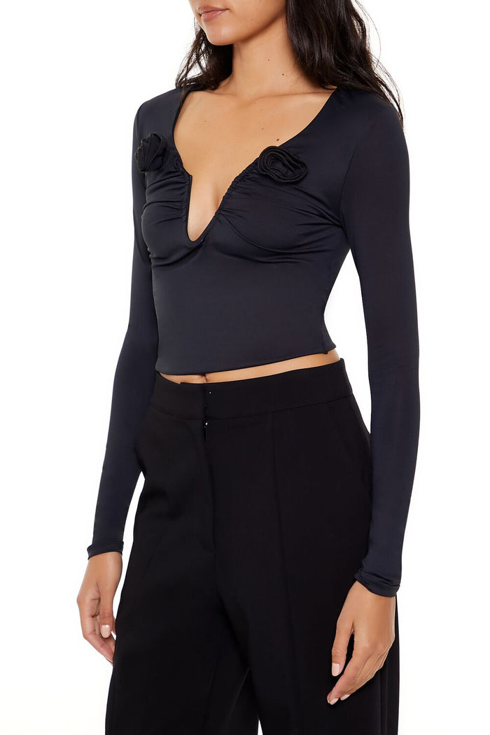 Rosette Long-Sleeve Crop Top