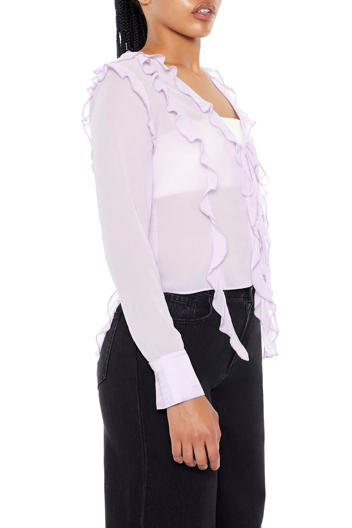Ruffle-Trim Chiffon Top