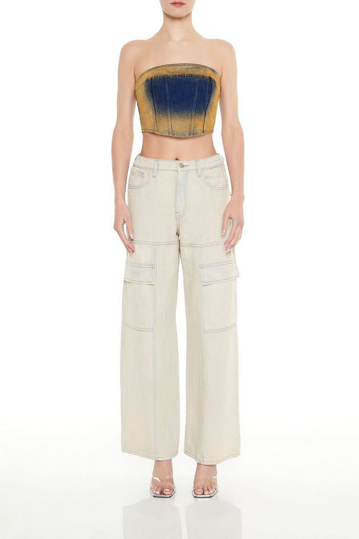 Sandblasted Denim Tube Crop Top