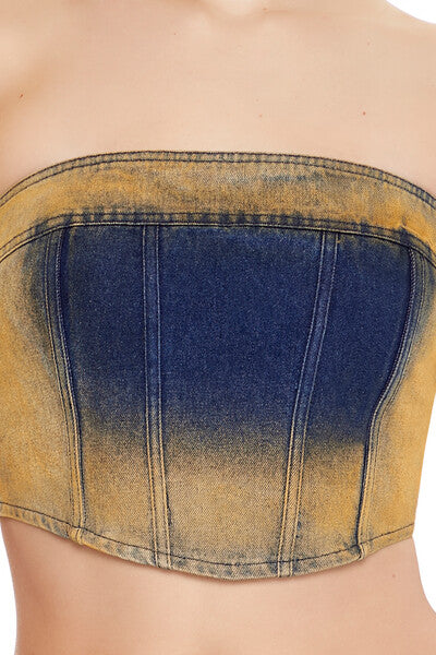 Sandblasted Denim Tube Crop Top