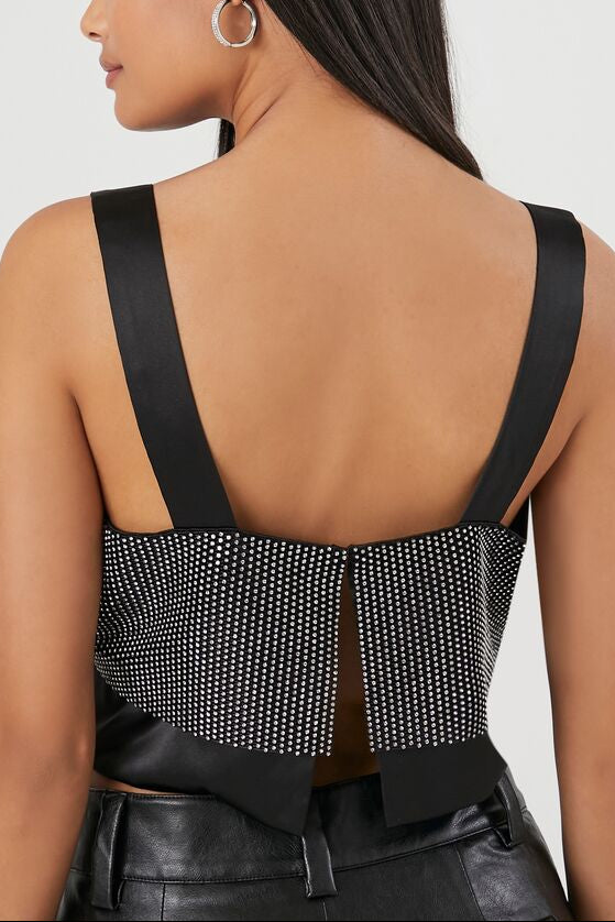 Satin Rhinestone Crop Top