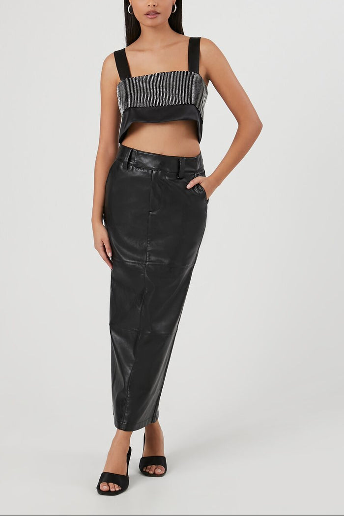 Satin Rhinestone Crop Top