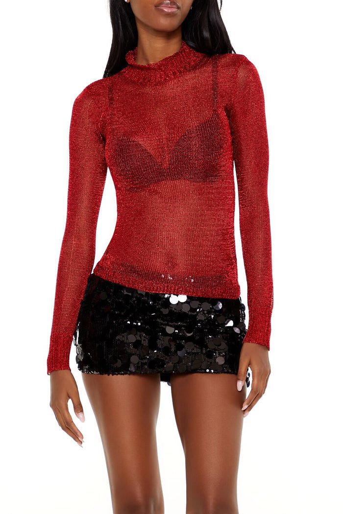 Sheer Glitter Turtleneck Sweater