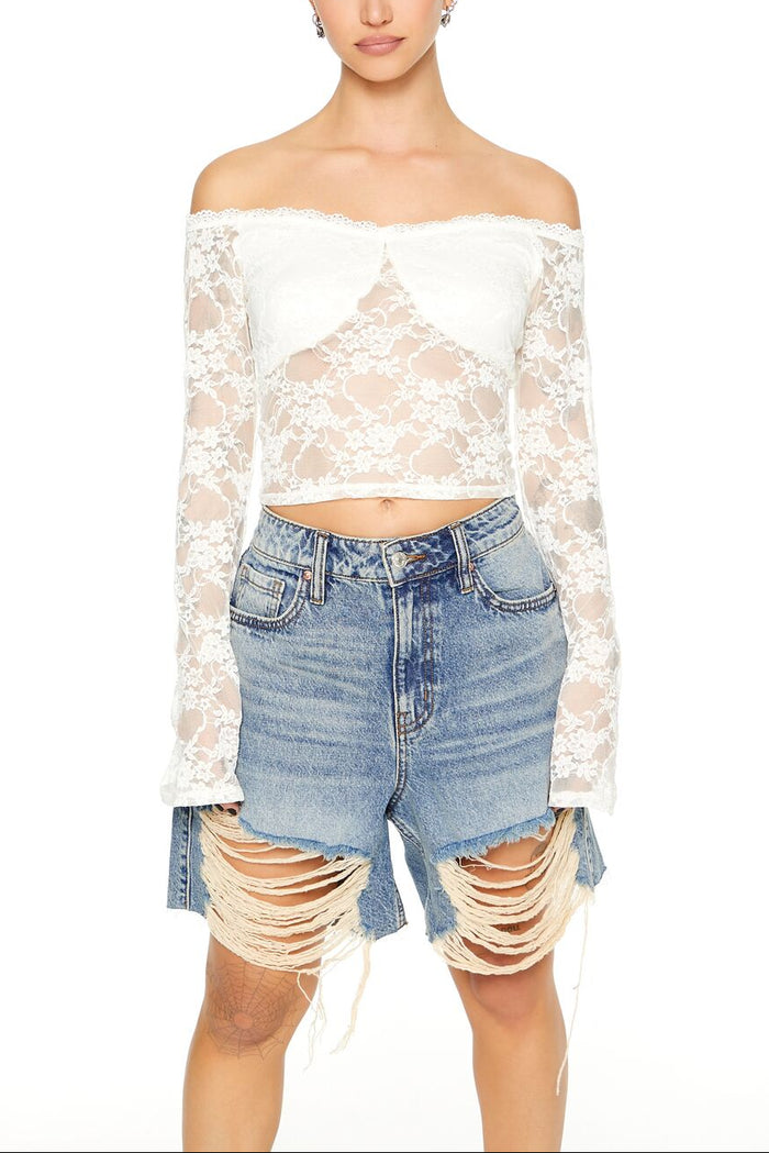 Sheer Lace Off-the-Shoulder Top
