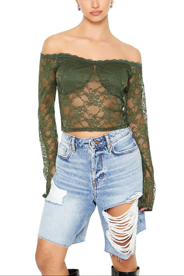 Sheer Lace Off-the-Shoulder Top