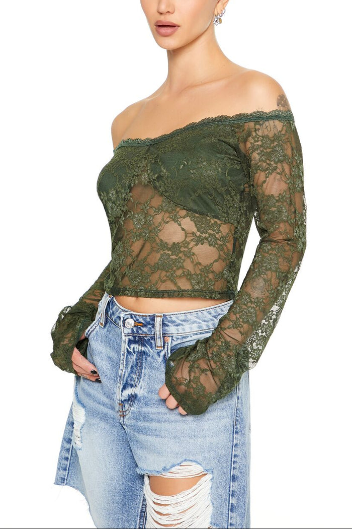 Sheer Lace Off-the-Shoulder Top
