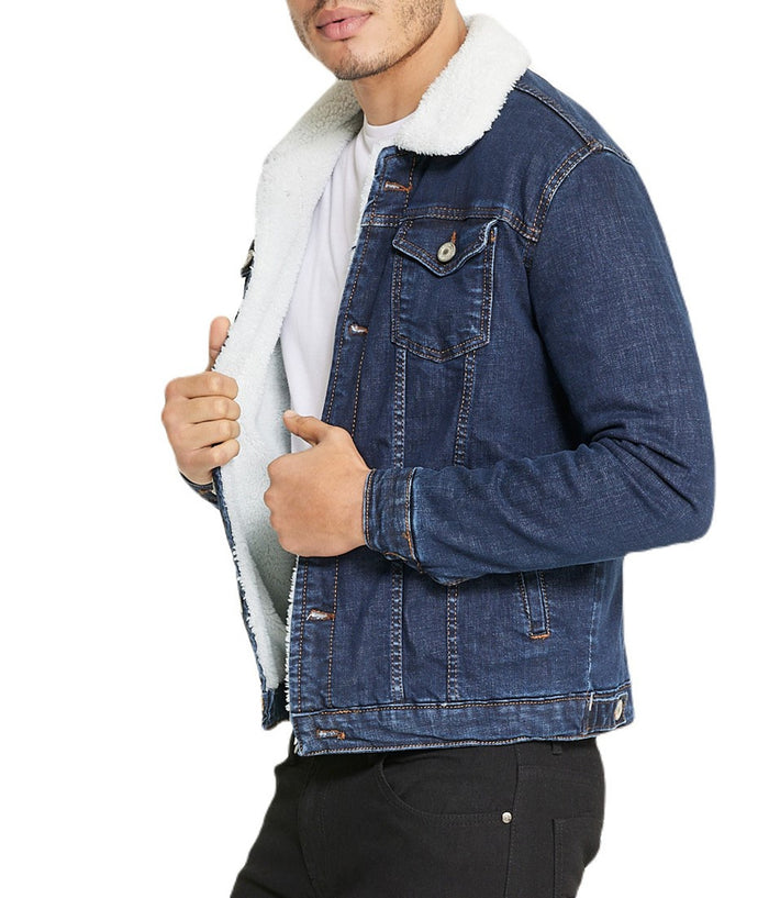 Sherpa Collar Dark Blue Denim Jacket