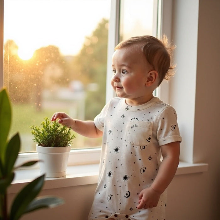 Baby short sleeve romper | celestial finn + emma