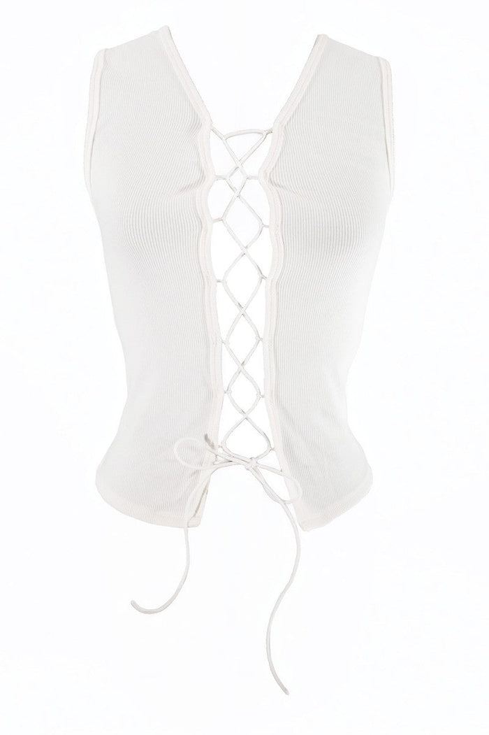 Sleeveless Lace-Up V-Neck Top