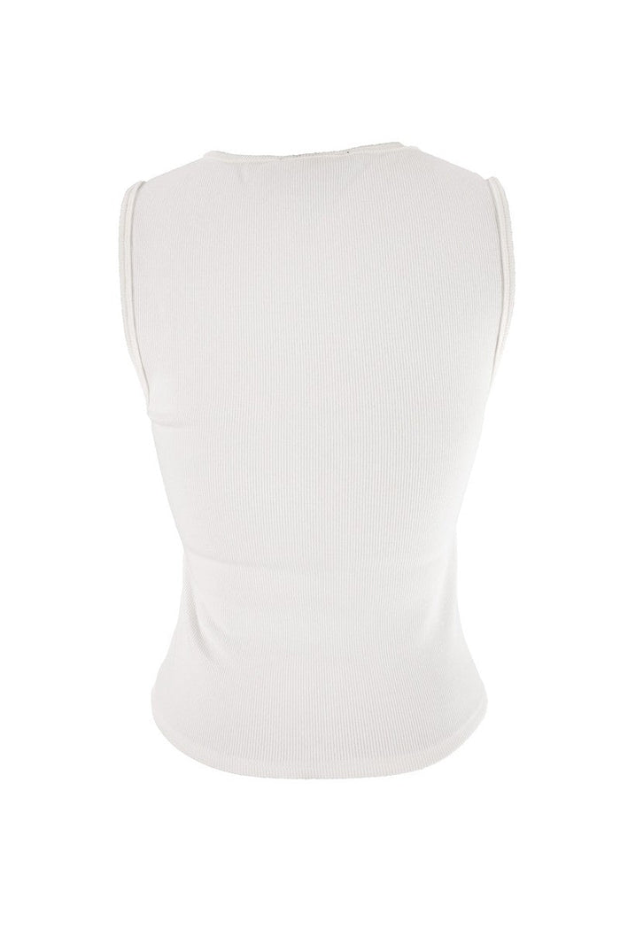 Sleeveless Lace-Up V-Neck Top