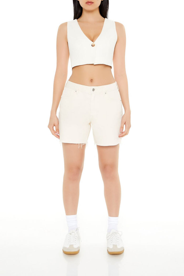 Sleeveless Linen-Blend Crop Top
