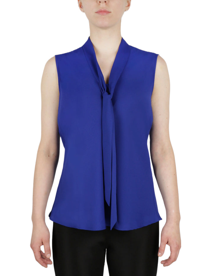 Sleeveless Tie Front Crepe Blouse