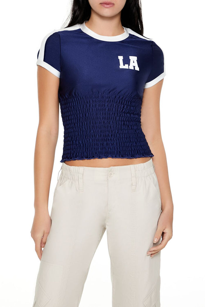 Smocked Ringer LA Cropped Tee