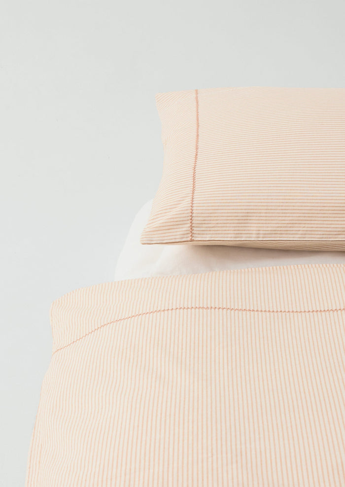Soft Stripe Cotton Duvet Cover | Clay/Ecru