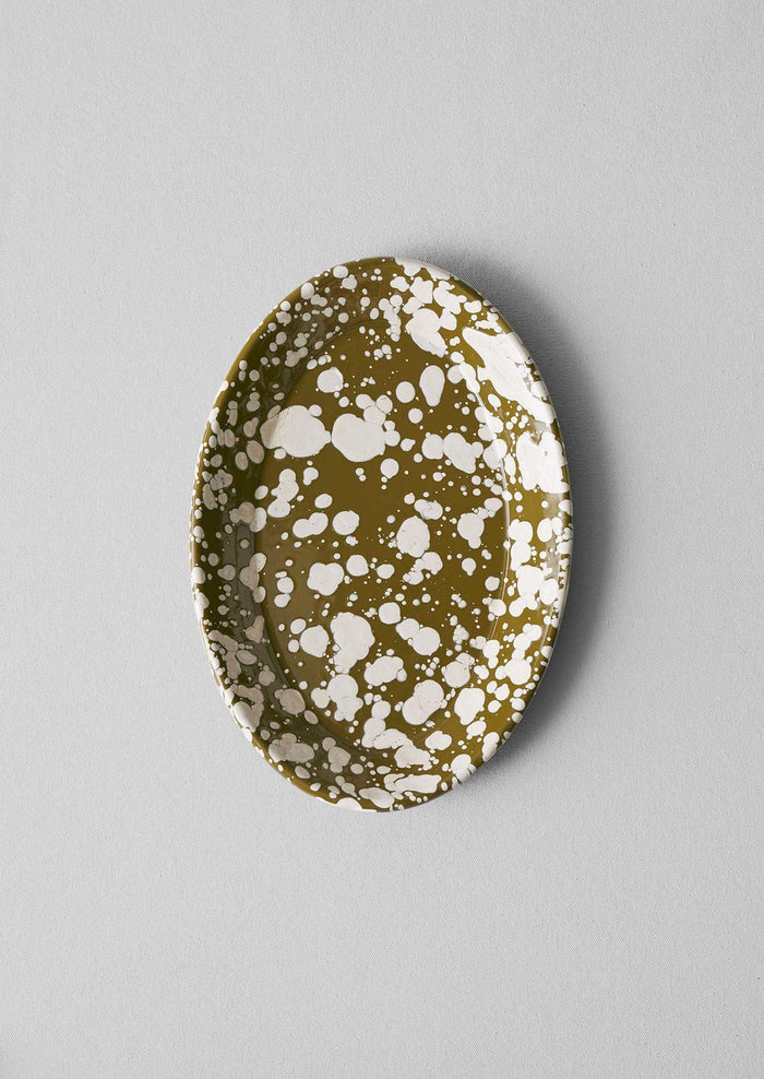 Splatter Enamel Platter | Olive/Ecru