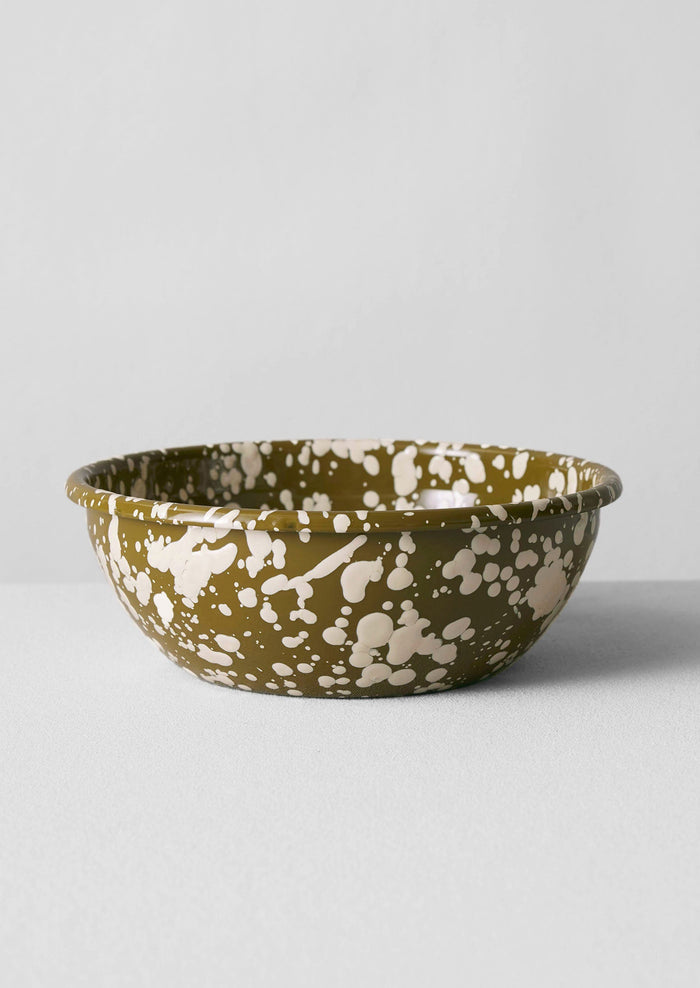 Splatter Enamel Salad Bowl | Olive/Ecru