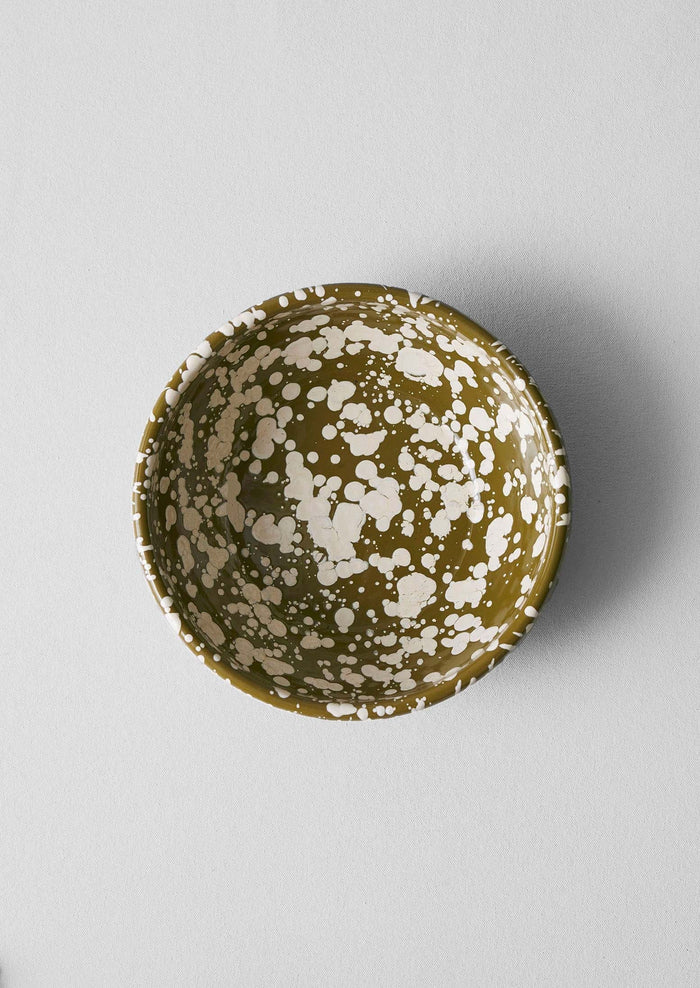 Splatter Enamel Salad Bowl | Olive/Ecru