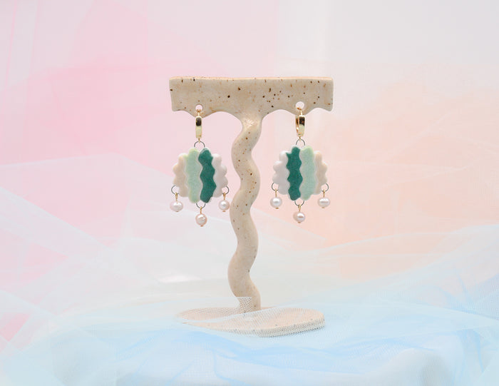 Squiggles and Pearls Earrings - Juice Ceramics