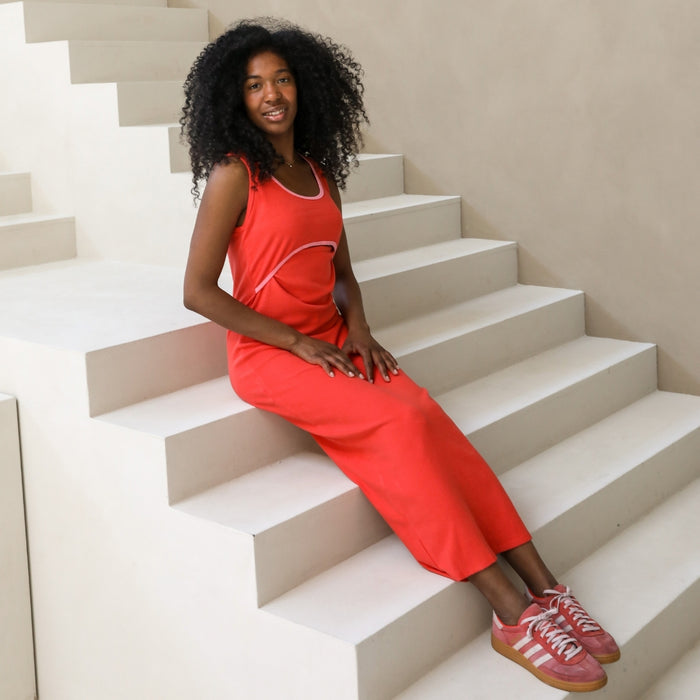 St Tropez Ribbed Breastfeeding Dress Red & Pink