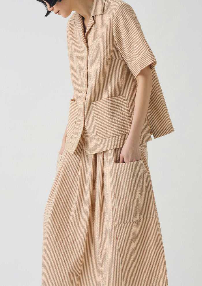 Stripe Cotton Seersucker Boxy Shirt | Terracotta/Ecru