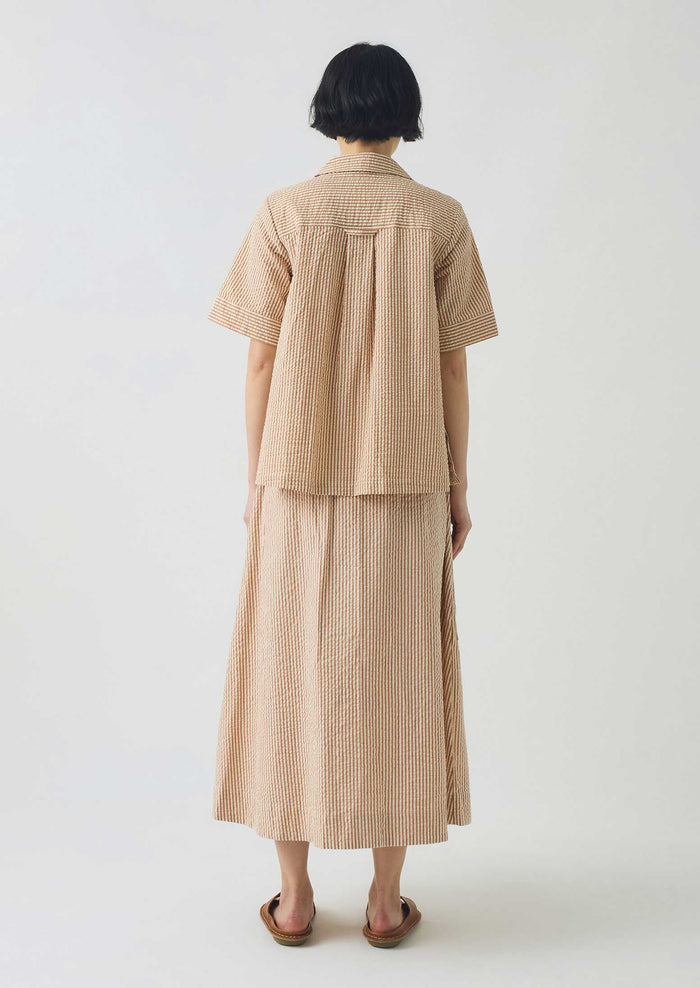 Stripe Cotton Seersucker Boxy Shirt | Terracotta/Ecru