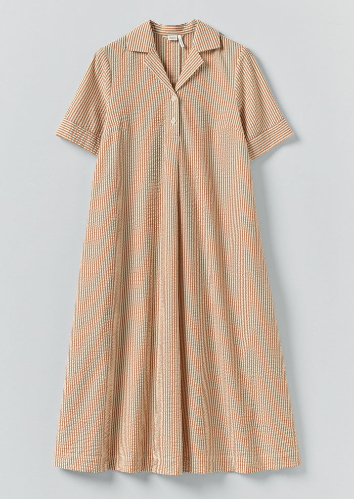 Stripe Cotton Seersucker Swing Dress | Terracotta/Ecru
