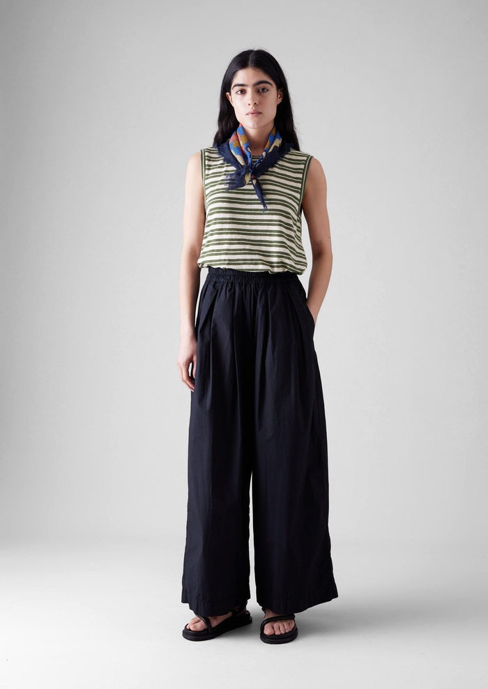 Stripe Sleeveless Tee | Dark Olive/Ecru