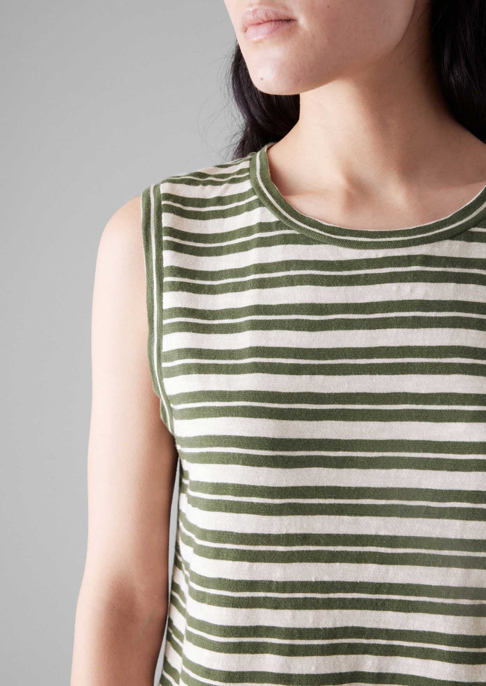Stripe Sleeveless Tee | Dark Olive/Ecru