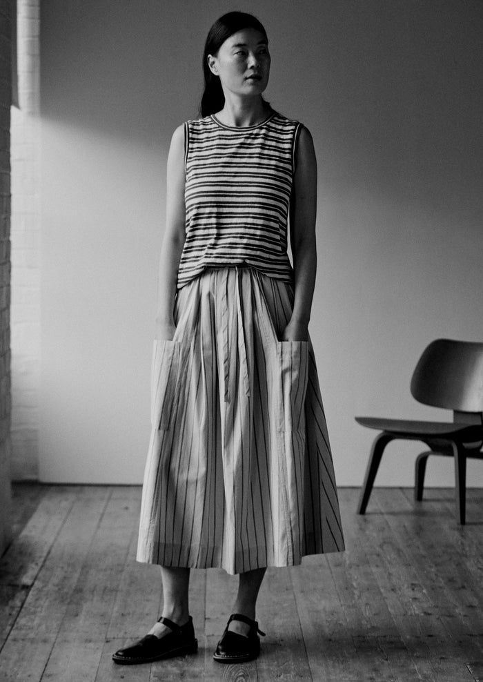 Stripe Sleeveless Tee | Dark Olive/Ecru